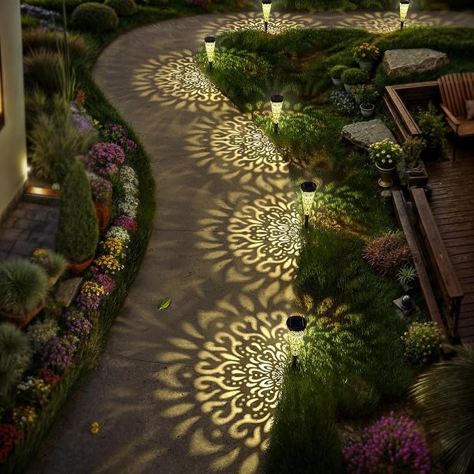 gardencave 6 Pack Solar Lights Outdoor Garden Decorative Mandala Solar Pathway - Image 4