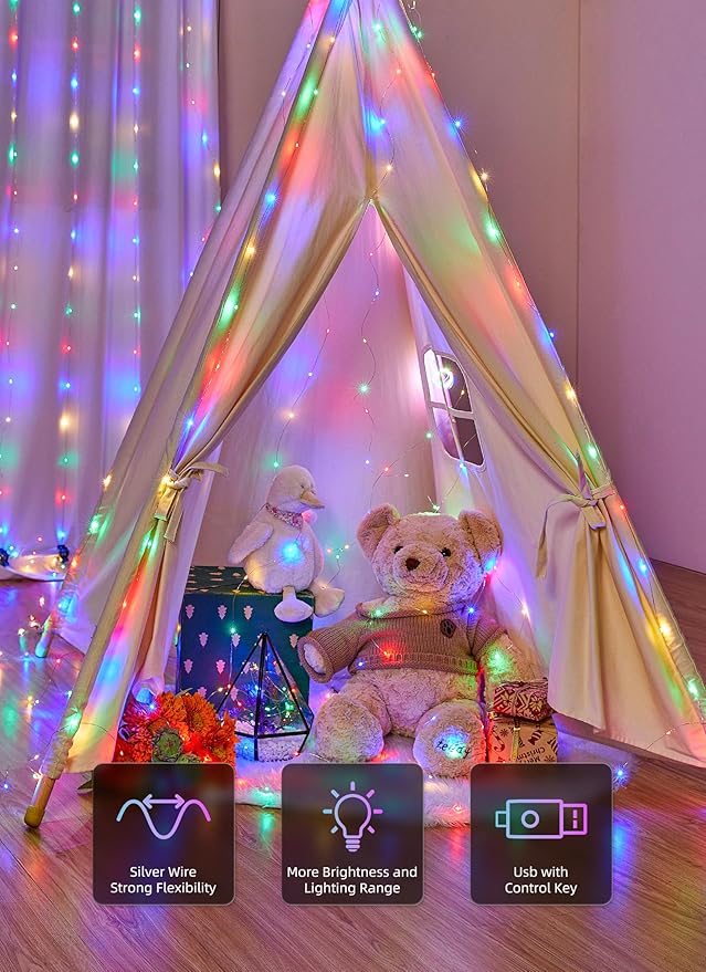 Brightown 300 LED Fairy Curtain Lights, Curtain String Lights, USB Plug in 8 - Image 3