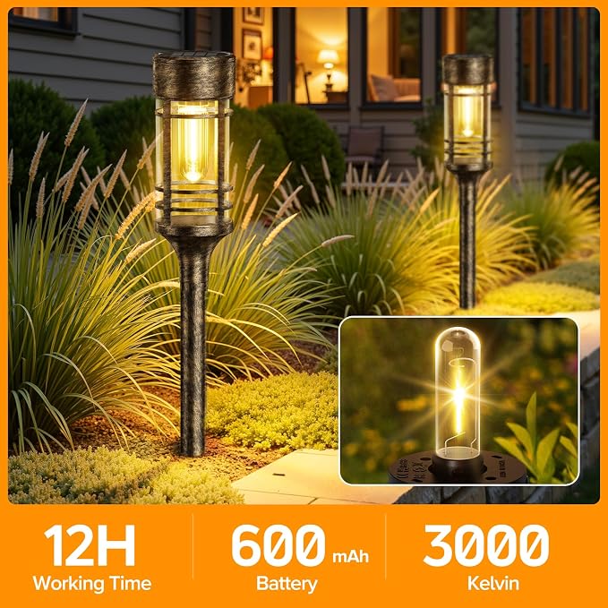 LETMY 4 Pack Brown Solar Pathway Lights Outdoor, Bright Solar Lights Outdoor - Image 6