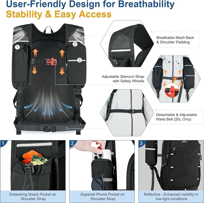 BECOJADDE Hiking Backpack 20L Small Backpack Packable Day pack Water Resistant - Image 2