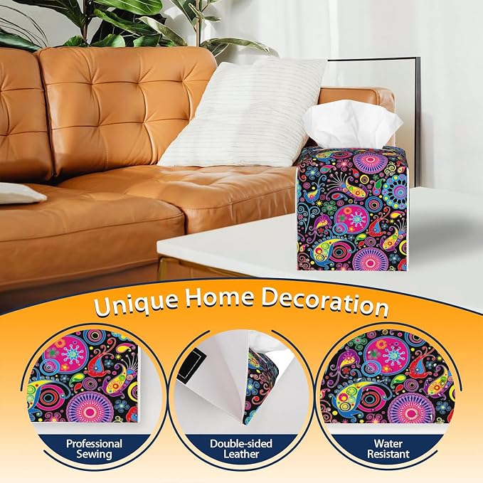 Tissue Box Cover Square, Boho Mandala Flowers and Paisley Tissue Box Holder - Image 4