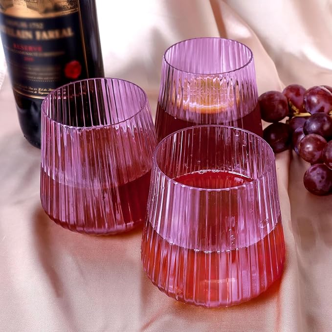 Lueumxc 40 Pack Plastic Ribbed Wine Glasses, 14Oz Origami Disposable Wine - Image 5