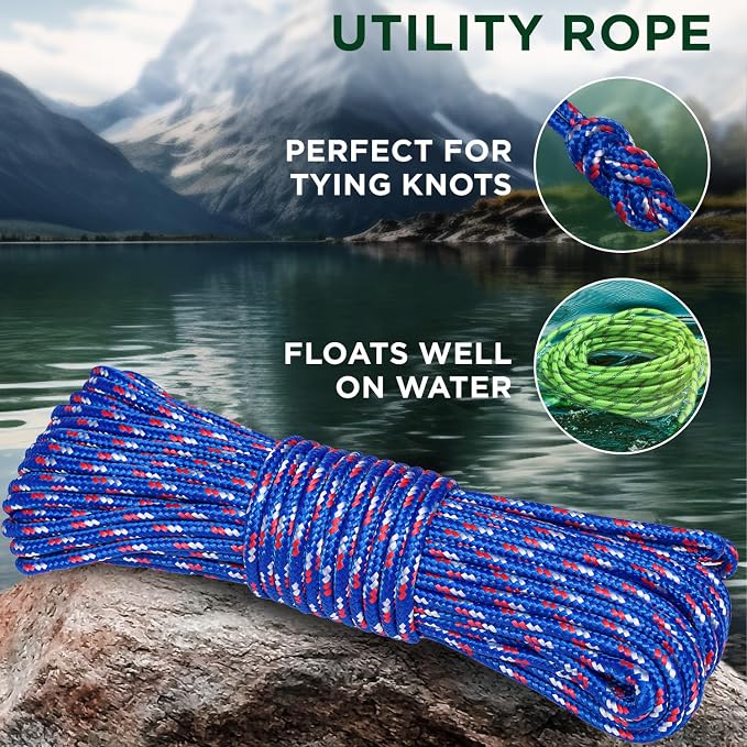 TECEUM Rope – 150 Feet x 1/4 Inch – Patriot Mix – Strong All-Purpose Utility - Image 3