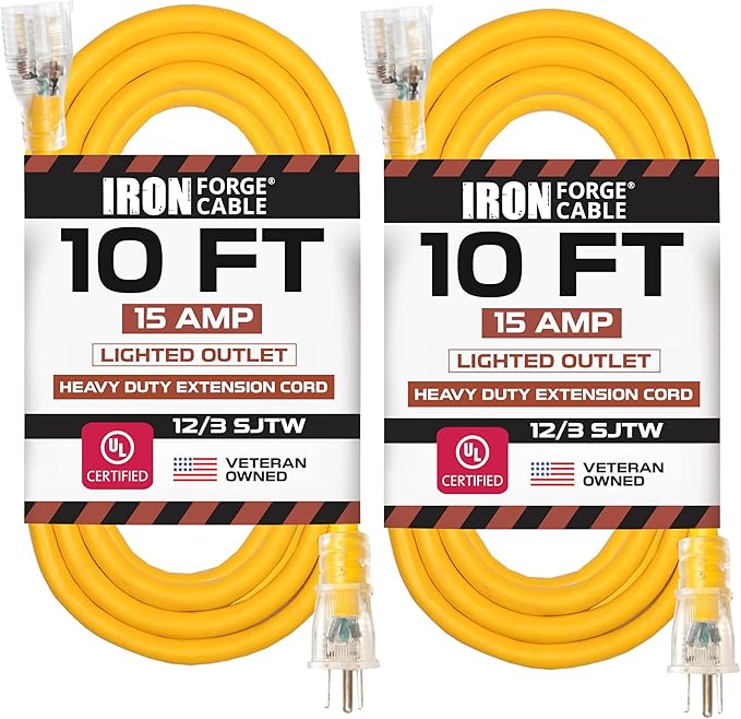 IRON FORGE CABLE 2 Pack of 10 Foot Outdoor Extension Cords by IronForgeCable
