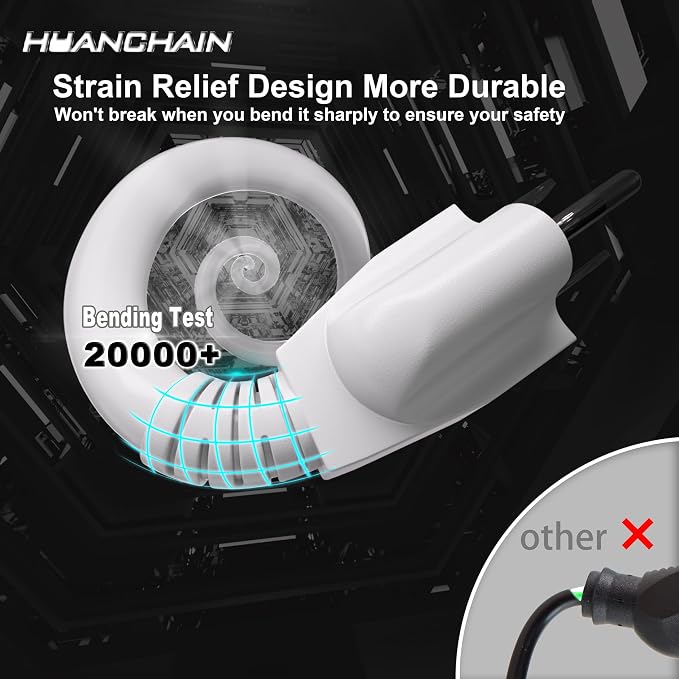 HUANCHAIN 13A 1625W 125V 16AWG 3 FT 16 Gauge White Indoor Outdoor Extension - Image 7