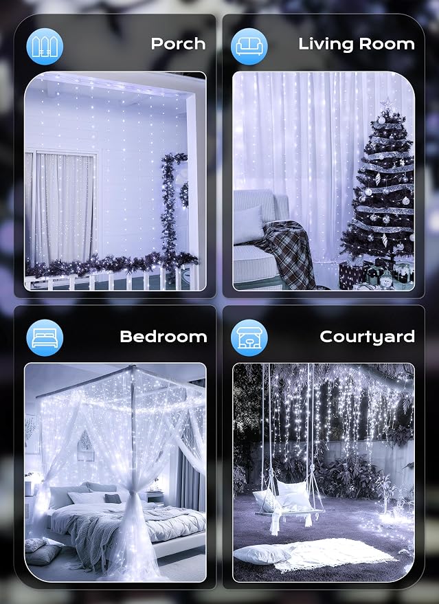 Brightown 300 LED Fairy Curtain Lights, 9.8ft x 9.8ft String Lights, USB Plug - Image 7