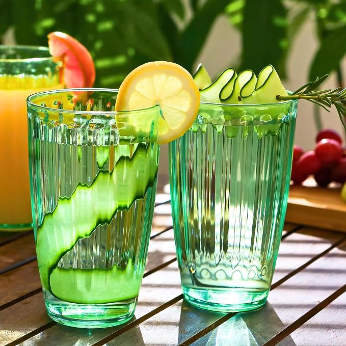 Kate Aspen Teal Fluted Plastic Drinking Glasses Set of 8, 21 oz, Acrylic - Image 7