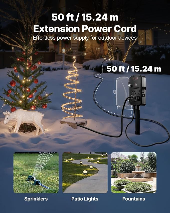 VEVOR Outdoor Power Stake Timer, 50FT Extension Cord, Remote Control Outdoor - Image 5