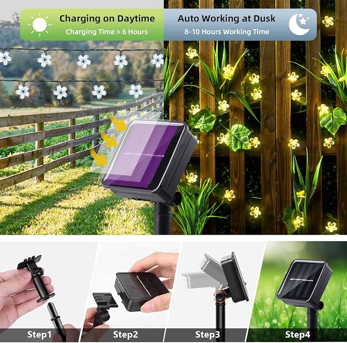 ITICdecor Solar Flower String Lights Outdoor Waterproof 50 LED Fairy Light - Image 5