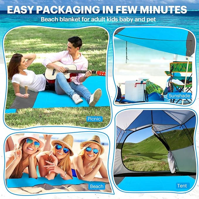 EASYFUN Beach Blanket Sandproof Oversized, Portable Picnic Mat - Image 6