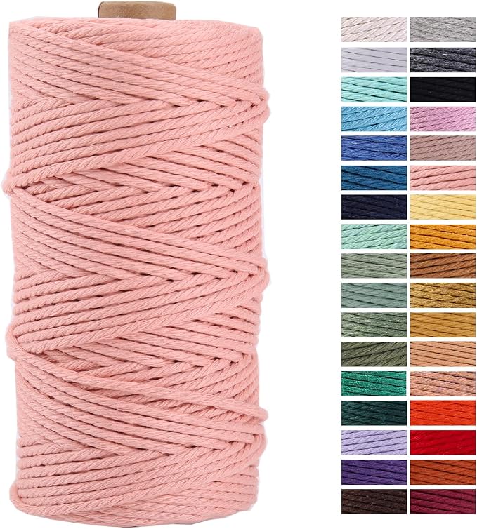 Meat Pink Macrame Cord 3mm x 109Yards, Colored Cotton Rope Craft Cord Colorful by AestheticDesignforYou