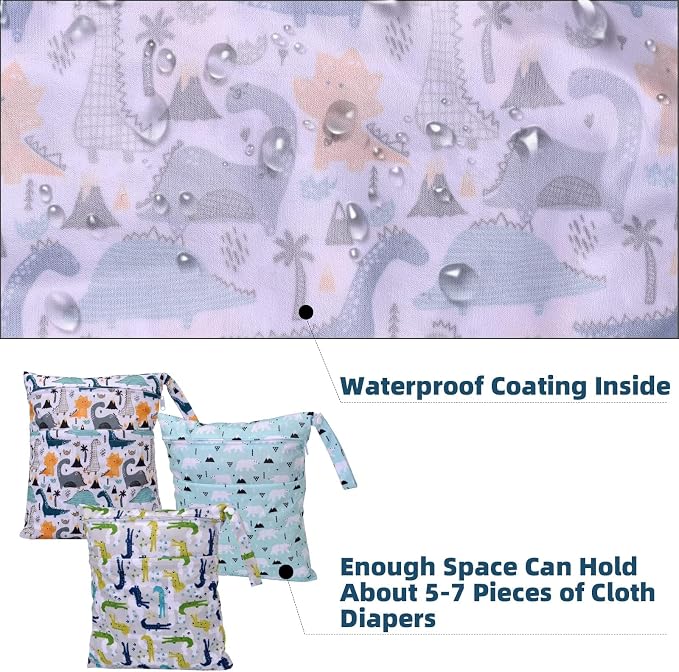 3pcs Cloth Diaper Wet Dry Bags Waterproof Reusable - Image 5