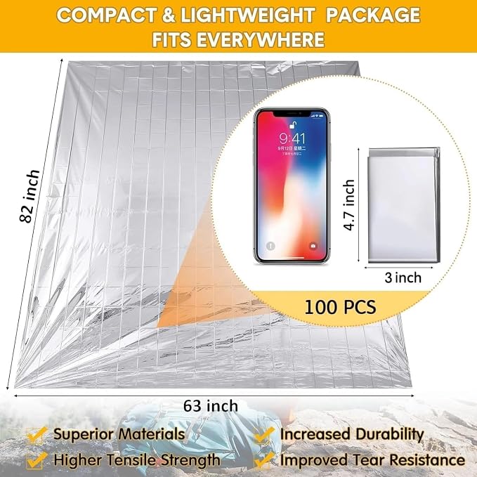 Emergency Survival Blanket, Mylar Thermal Blanket, Gigantic Space Blanket 82" x - Image 8