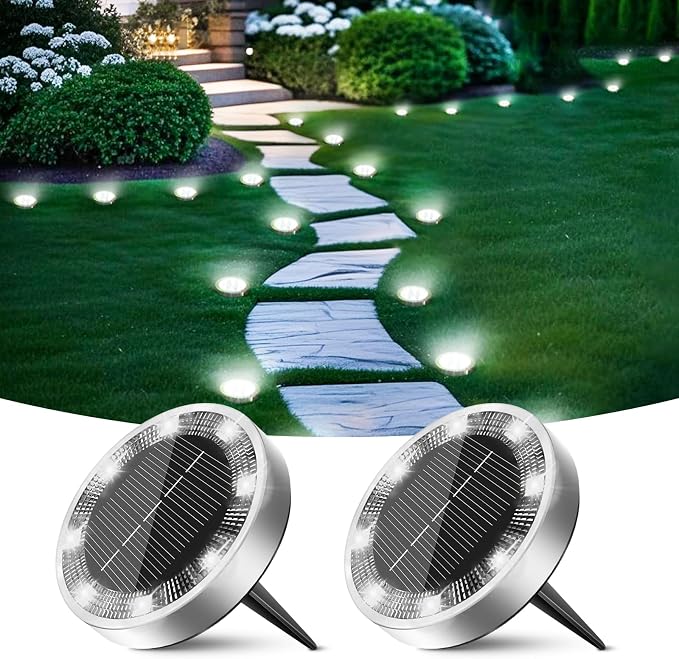 Peasur Solar Ground Lights Outdoor, 2 Pack Flat Solar Powered Disc Lights by Peasur