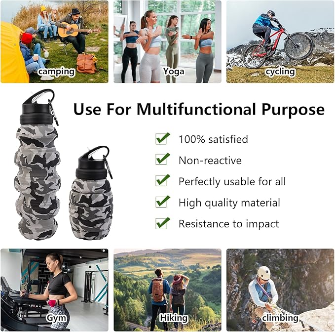Collapsible Travel Water Bottle18oz, Reuseable Silicone Foldable Water Bottles - Image 6