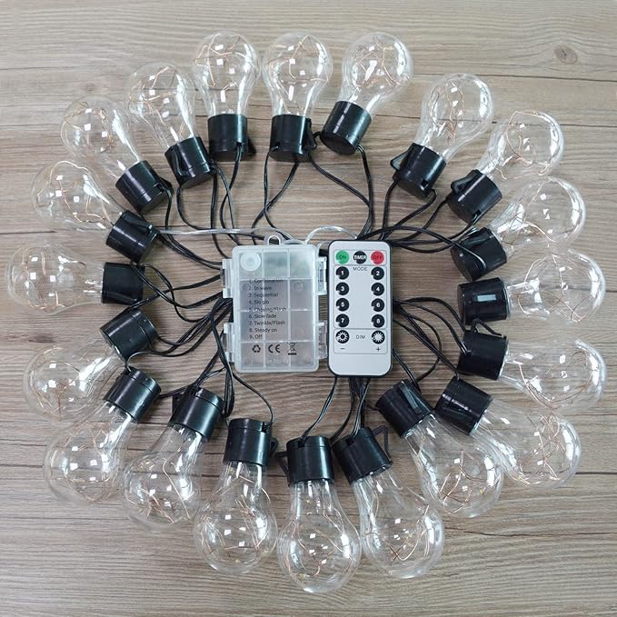 14ft Battery Operated 20 Hanging Bulb 100 LED String Lights, Vintage Commercial - Image 2