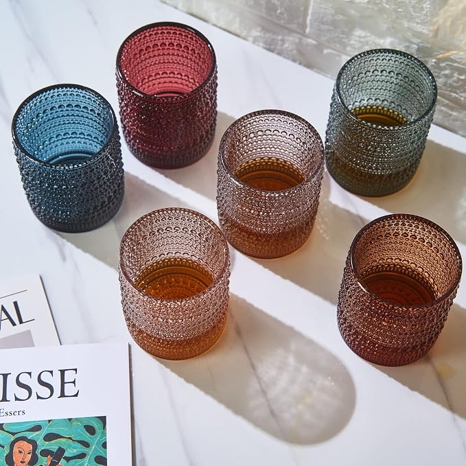 Khen Beaded Tumbler Drinking Glasses Set | Set of 6 | Vintage Hobnail 11 OZ - Image 2