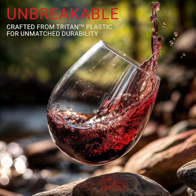 Bravario Unbreakable Stemless Plastic Wine Glasses | Reusable | Shatterproof - Image 4