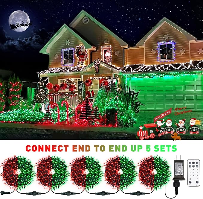 JMEXSUSS 200 LED Christmas Lights Outdoor, 66ft Red and Green String Lights - Image 7