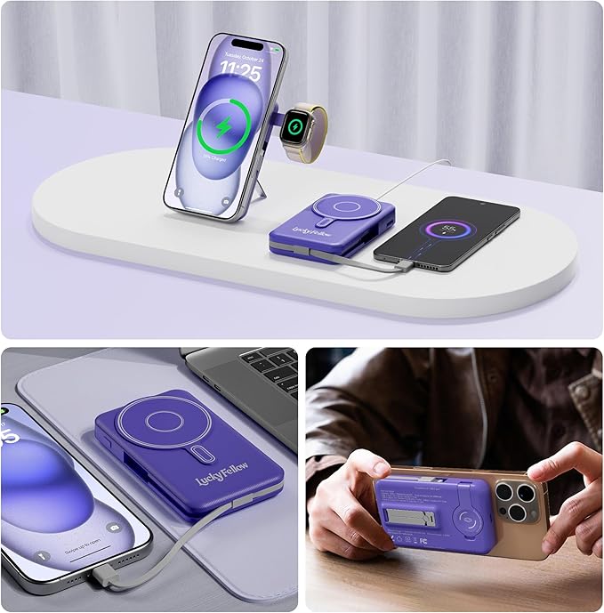 Magnetic Portable Charger Built-in Cables, 10000mAh Fast Charging Wireless - Image 9