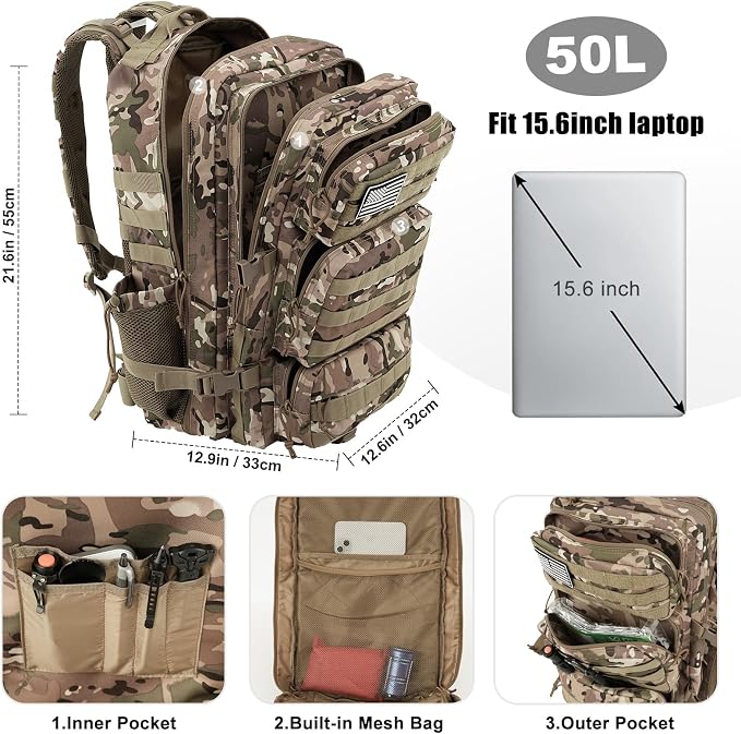 Military Tactical Backpack 50L Large Day Backpack - Image 3