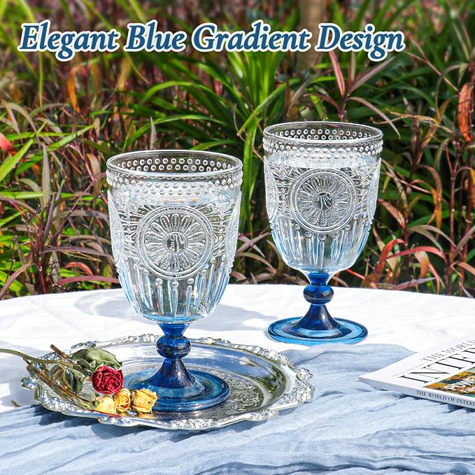 XUWAIDSGN 24Pcs Plastic Vintage Wine Glasses 13.5oz Reusable Embossed Goblet - Image 3