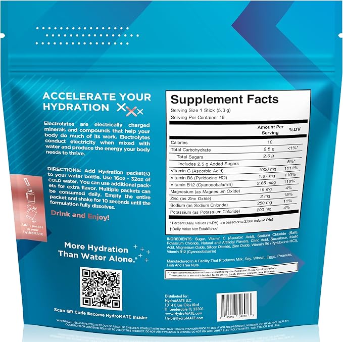HydroMATE Electrolyte Powder Peach Tea Hydration Packets Low Sugar 16 Count - Image 4