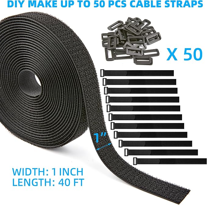 1" x 40ft Nylon Hook and Loop Cable Straps Roll - Image 2