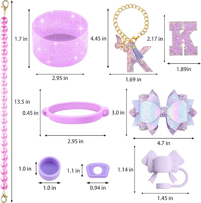 9PCS Purple for Stanley Cup Accessories Set Bling Initials Bow Charms for - Image 3
