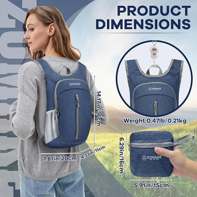 ZOMAKE 10L Ultra Lightweight Packable Backpack, Small Daypack Light Foldable - Image 2