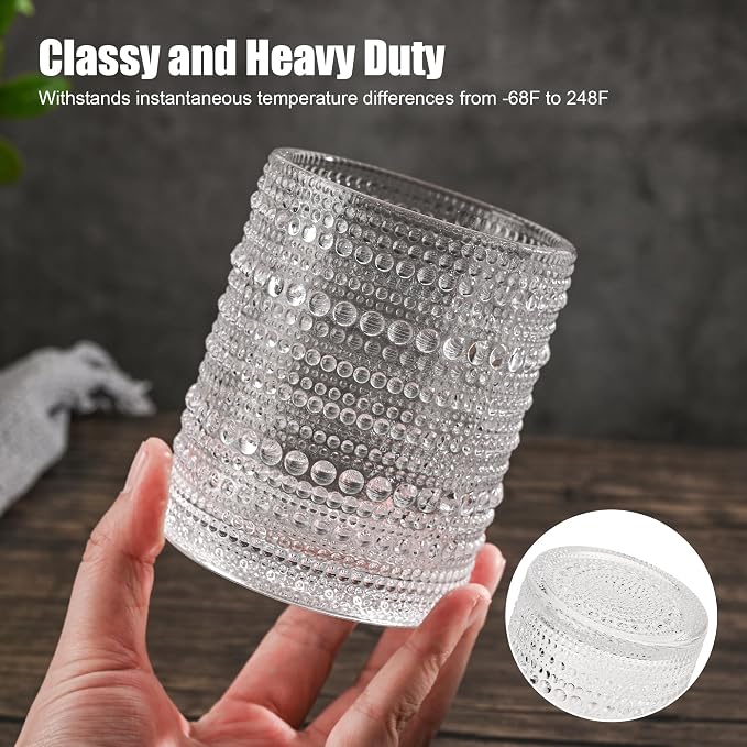 KMIGRUAN Hobnail Drinking Glasses Set of 6, 12oz Vintage Glassware Embossed - Image 2