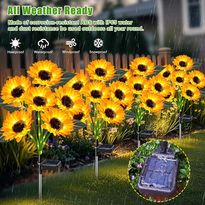 ostritec Sunflower Solar Lights Outdoor Decor, 4 Pack Solar Garden Decor 24 - Image 2