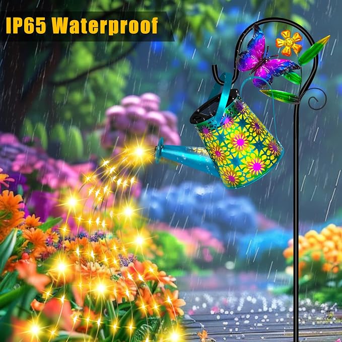 Solar Watering Can with Lights, Waterproof Solar Lantern with Butterfly - Image 3