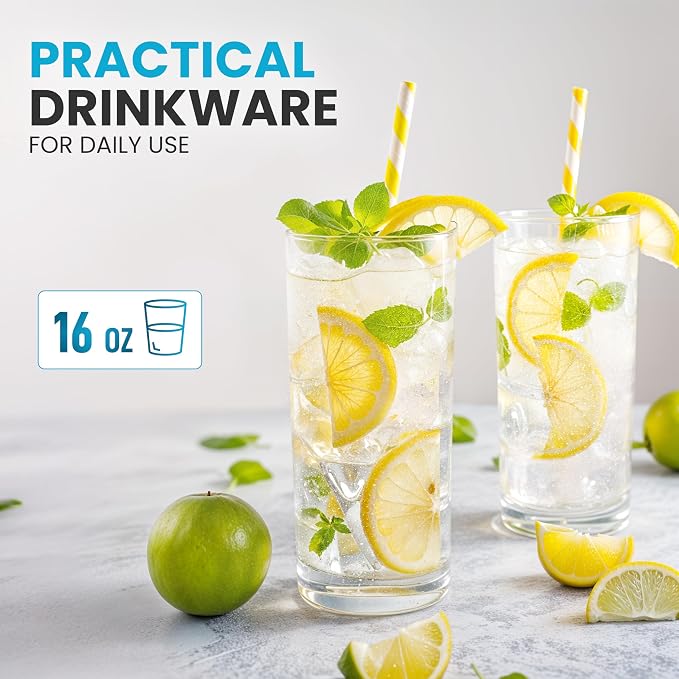 Zulay Kitchen Plastic Drinking Glasses – 16oz Acrylic Shatterproof Water Cups - Image 3