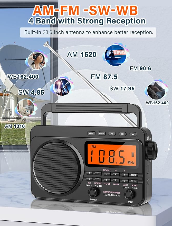 NOAA Weather Alert Radio, Digital AM FM Shortwave Radio - Image 3
