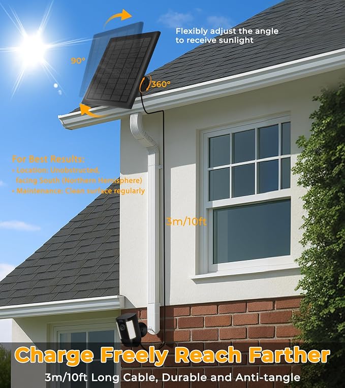 8W Solar Panel for Ring Camera, Spotlight Cam Battery, Includes Barrel Plug to - Image 6
