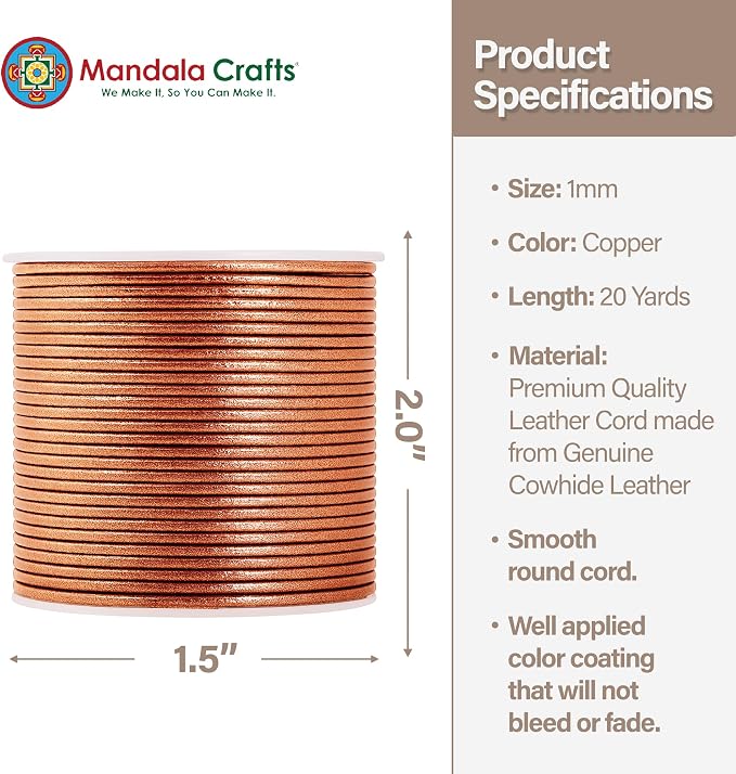 Mandala Crafts Round Genuine Copper Leather Cord - Image 4