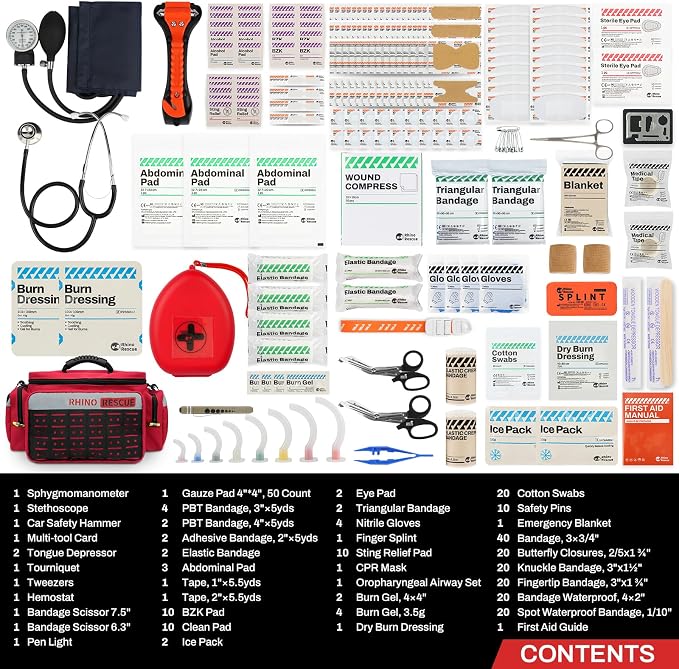 RHINO RESCUE First Responder First Aid Kit Fully-Stocked EMT Bag, Professional - Image 2