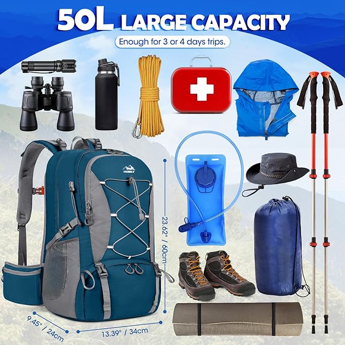 NUBILY 50L Hiking Backpack Waterproof Camping Backpack - Image 2