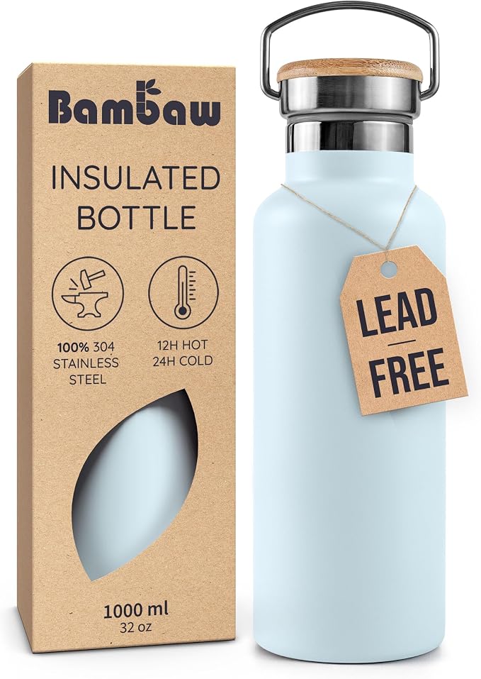 Bambaw 32 oz Water Bottle, Insulated Stainless Steel Water Bottle by Bambaw