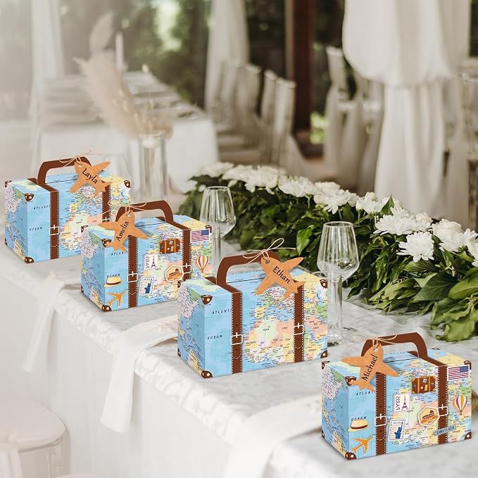 24Pcs Large Suitcase Party Favor Boxes Travel The Map Paper Treat Box - Image 7