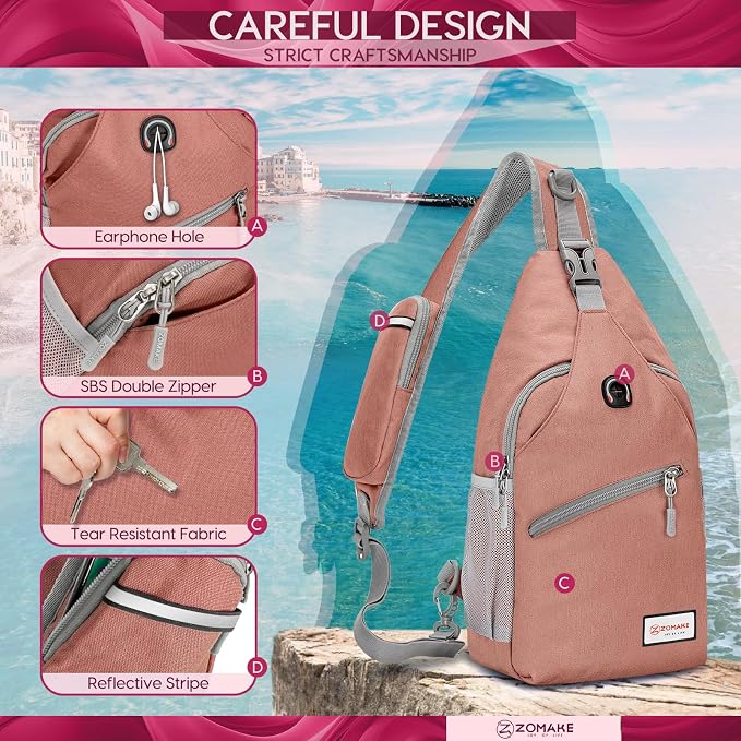 ZOMAKE Sling Bag, Small Crossbody Sling Backpack, Water Resistant Shoulder - Image 5