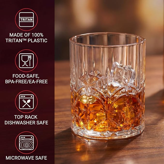 BELLAFORTE Tritan Plastic Whiskey Glasses Set of 4, 13oz Unbreakable Wine - Image 2