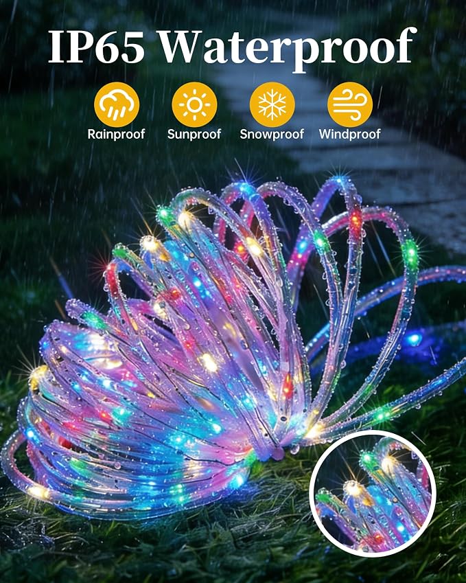 Solar Rope Lights Outdoor, 2 Packs Total 144FT 400LED Solar String Lights - Image 2