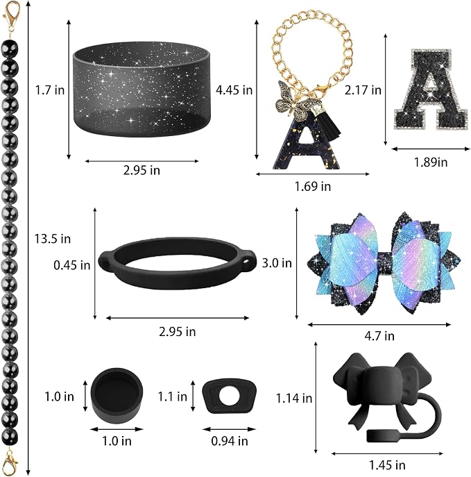 9PCS Black for Stanley Cup Accessories Set Bling Initials Bow Charms for - Image 3