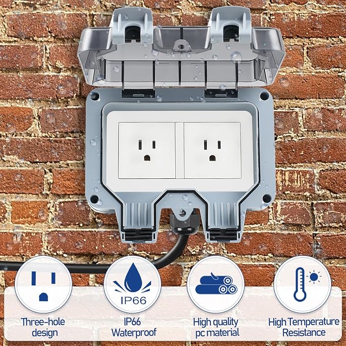Outdoor Power Outlet Box with 26.3Ft Extension Cord, NEMA 5-15R, STW 14 AWG - Image 4