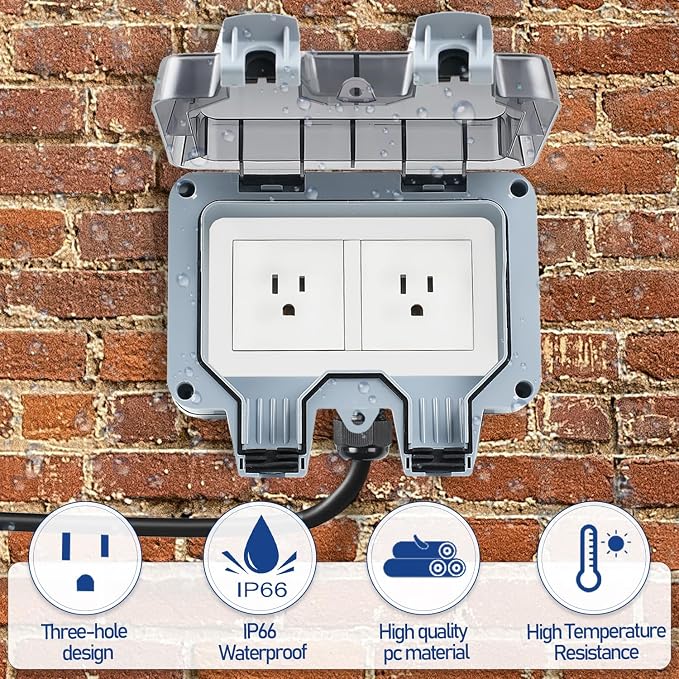 Outdoor Power Outlet Box with 32.8Ft Extension Cord, NEMA 5-15R, STW 14 AWG - Image 4