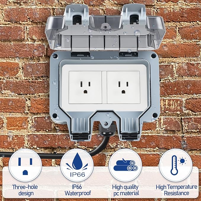 Outdoor Power Outlet Box with 16.4Ft Extension Cord, NEMA 5-15R, STW 14 AWG - Image 4