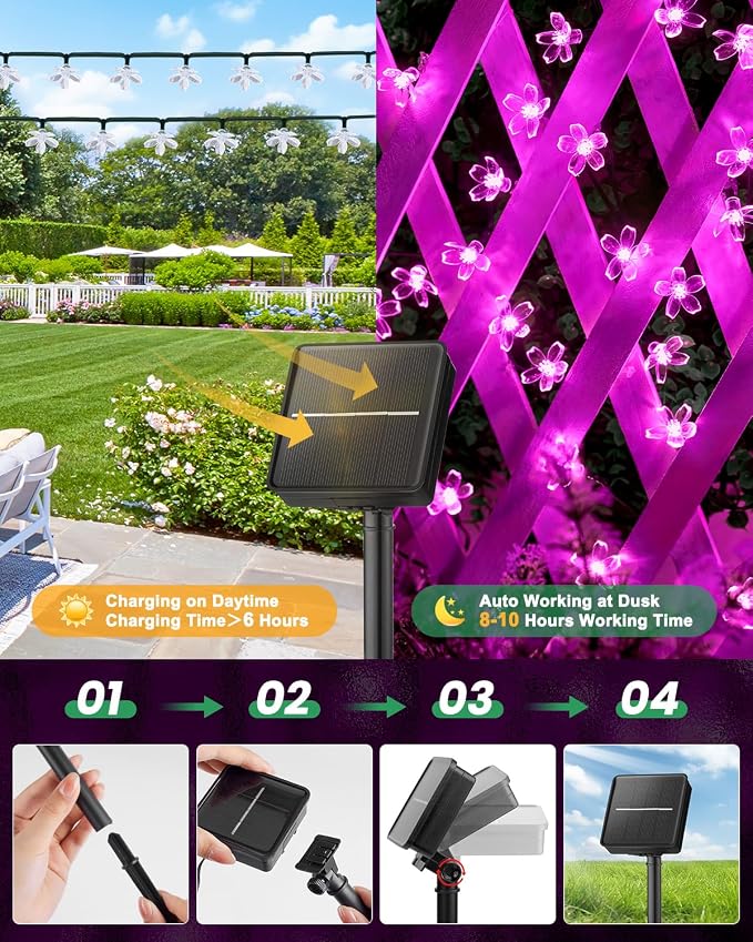 Brightown 60 LED Solar String Lights Flower Outdoor Waterproof Fairy Lights - Image 5