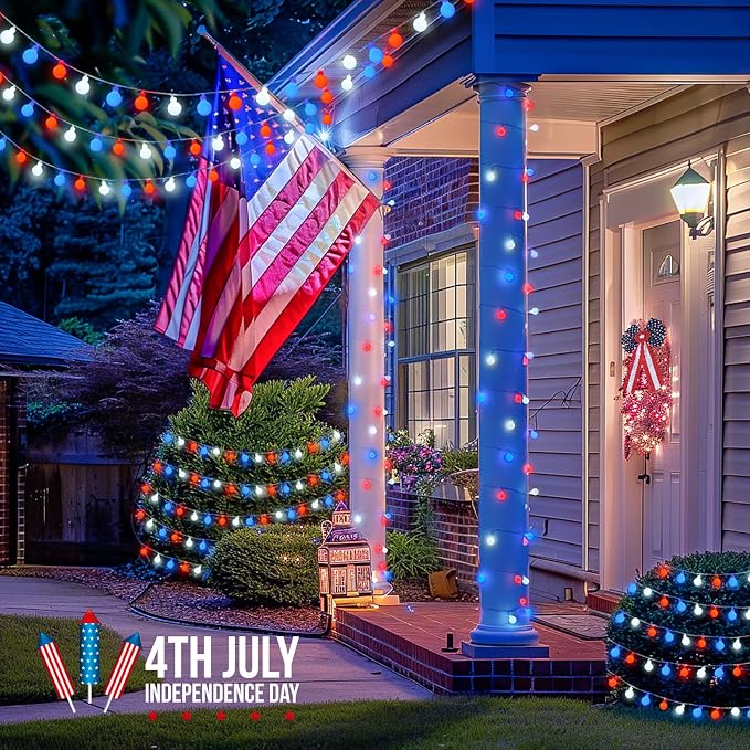 JMEXSUSS Red White and Blue Lights Battery Operated, 33ft 4th of July Lights - Image 6